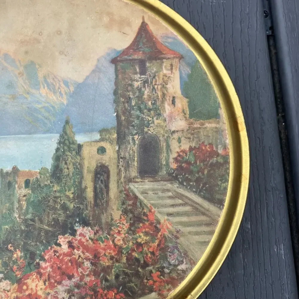Vintage castlecore renaissance round storage tin, fairycore cottagecore